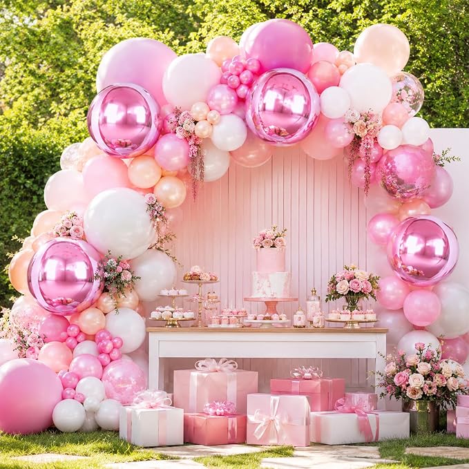 Pink Round Foil Balloons with Satin Bows and Ribbon - Image 8
