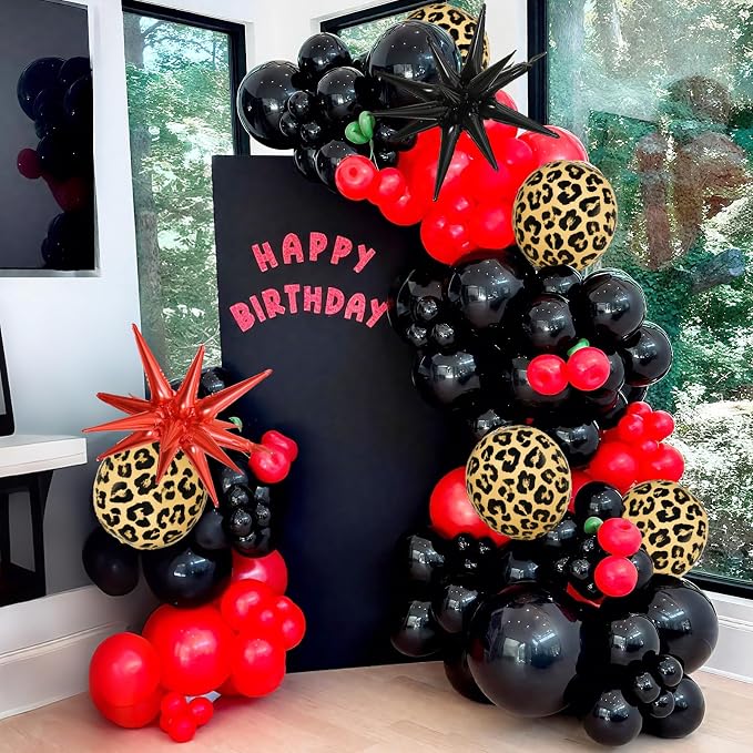 Red Black Balloons Garland Arch Kit, 4D Cheetah Print Mylar Balloons - Image 8