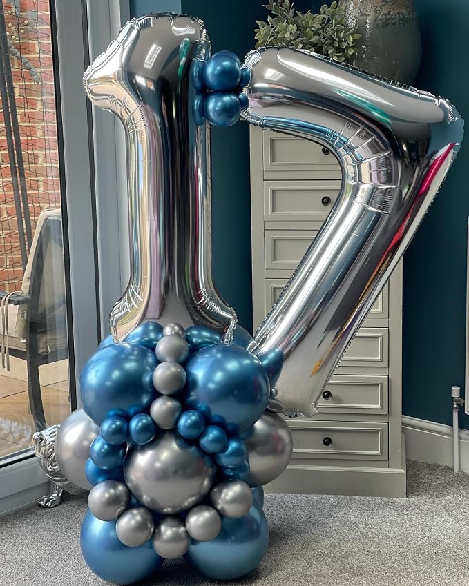 40 Inch Silver 17 Number Balloons Giant 17 Balloons Silver Birthday 17 Balloons - Image 6