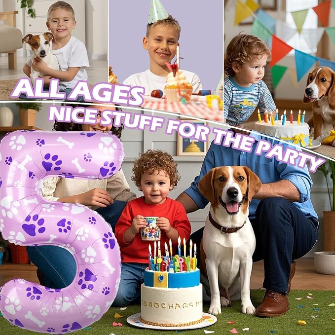 40 Inch Pink Dog Paw Birthday Balloons, Numeral 5 Balloons - Image 7