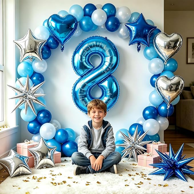 TONIFUL 8th Birthday Balloons Kit 40 Inch Blue Large Number 8 Foil Balloon | - Image 6