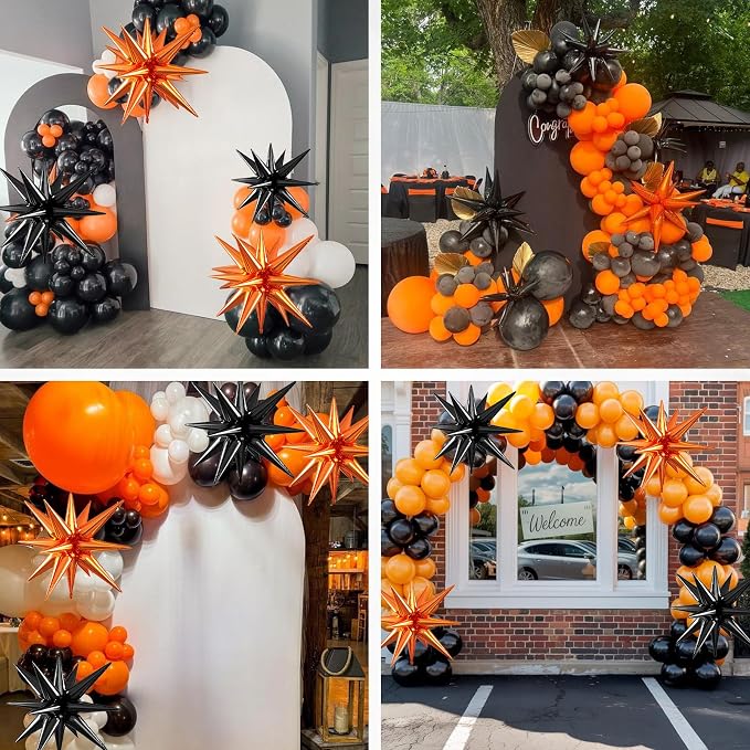 Orange Black Star Balloons, 22/27 Inch Black and Orange Star Shaped Balloons - Image 7
