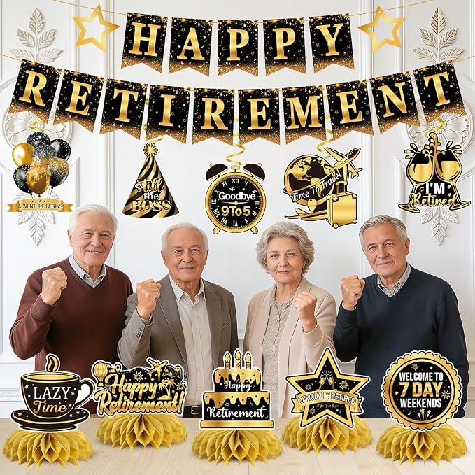 Retirement Party Decorations Set Black and Gold, Happy Retirement Banner - Image 7