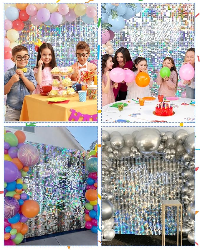 Iridescent Silver Shimmer Wall Backdrop, Sparkling Sequins, Glitter Glam Photo - Image 5