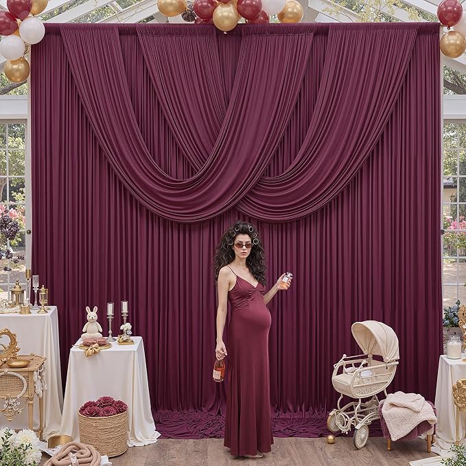 12ft x 10ft Burgundy Backdrop Curtains - Image 8