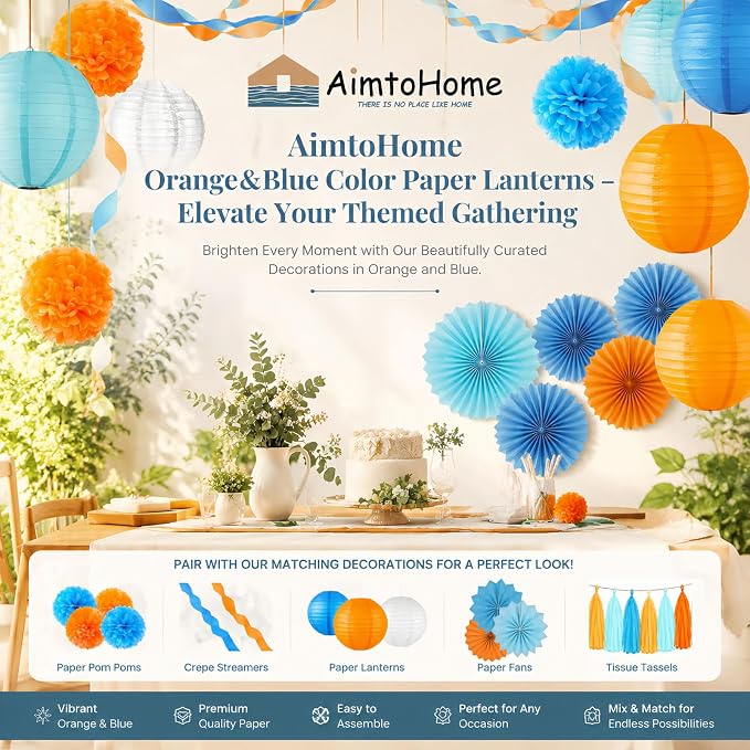 Blue & Orange Paper Lanterns Set - Image 7