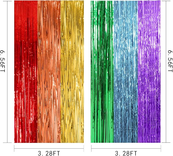 10 Pack Rainbow Party Backdrop Streamers Decorations Colorful Foil Fringe - Image 7
