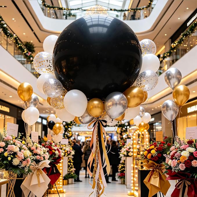 5Pcs Black Big Balloons 36 Inch, Round Large Latex Party Balloons - Image 7