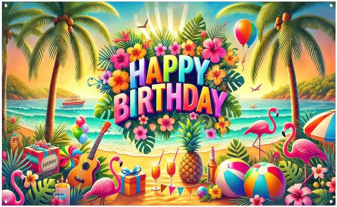 BlissYard Tropical Flamingo Birthday Banner 71x43 Inch Polyester | Polyester - Image 5