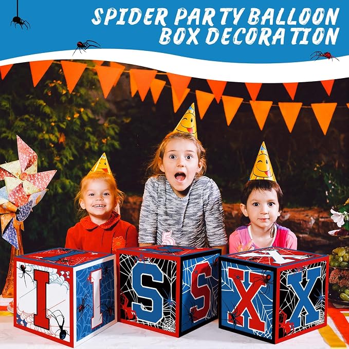 Feifeiya 3 Pcs Spider 6th Birthday Decoration Spider Theme Balloon Boxes "six" - Image 6