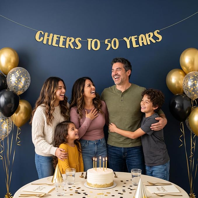 Pre-Strung Cheers to 50 Years Gold Glitter Banner - Image 9