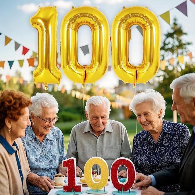 Gold Number 100 Balloon, 40 Inch Foil Helium Number Balloons, 100th Birthday - Image 7