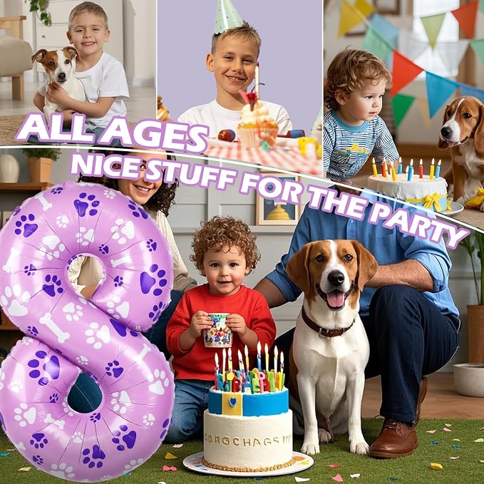 40 Inch Pink Dog Paw Birthday Balloons, Numeral 8 Balloons - Image 7
