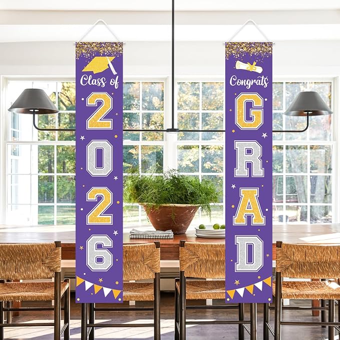 Graduation Decorations 2026 GRAD Banner Purple Porch Door Sign Welcome Banner - Image 6