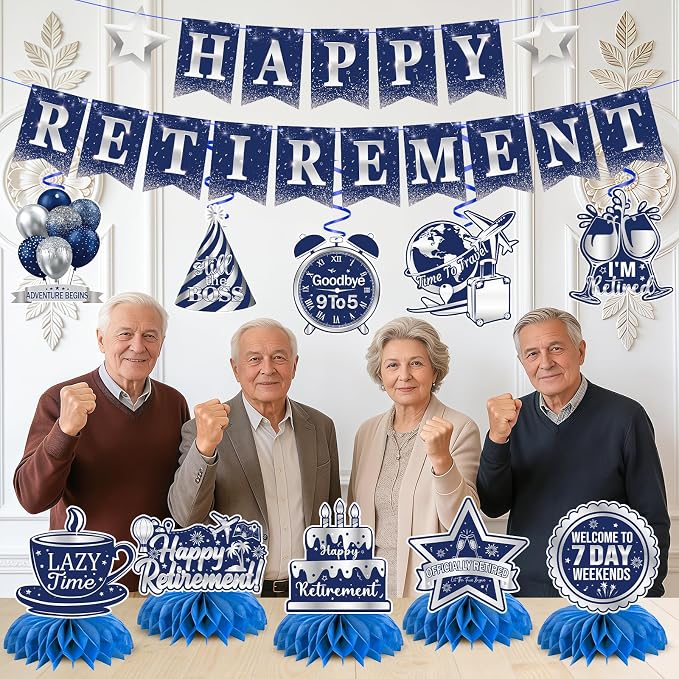 Retirement Party Decorations Set Blue and Silver, Happy Retirement Banner - Image 7