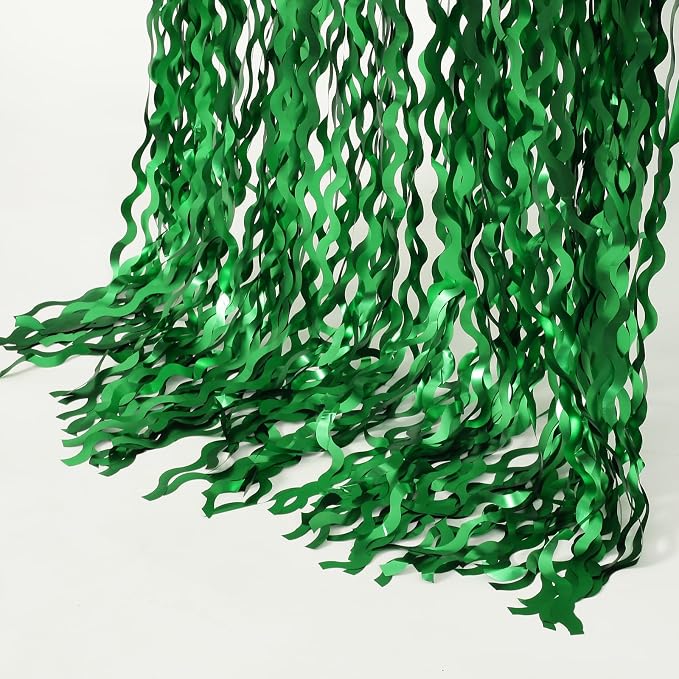 4Pcs Wavy Green Fringe Backdrop -3.3x6.6ft Green Streamer Foil Curtains - Image 8