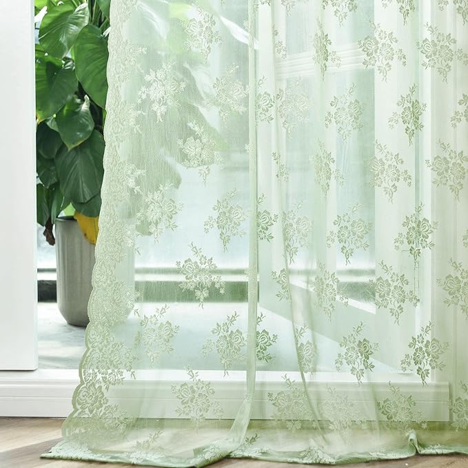 Kotile Sage Green Lace Curtains - Image 9