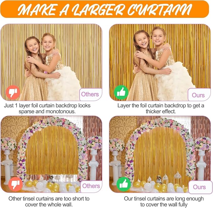 Crosize 8 Pack Gold Party Streamers Backdrop, 3.3 x 9.9 ft | Tinsel Foil Fringe - Image 5