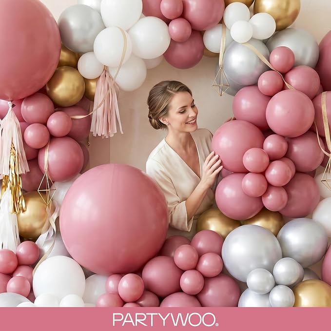 PartyWoo Mauve Dusty Balloons 100pcs Pink Rose Color 18 12 10 5 Inch | Balloons - Image 9