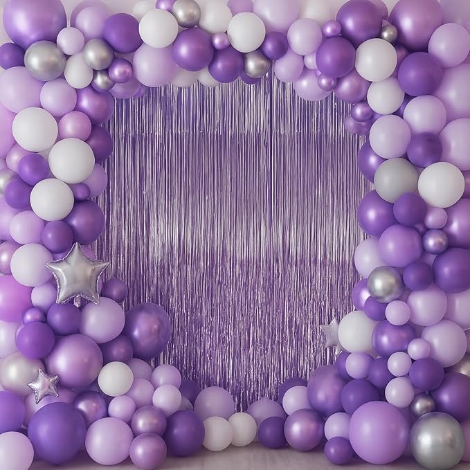 Voircoloria Light Purple Foil Fringe Backdrop Curtains, Birthday Party - Image 7