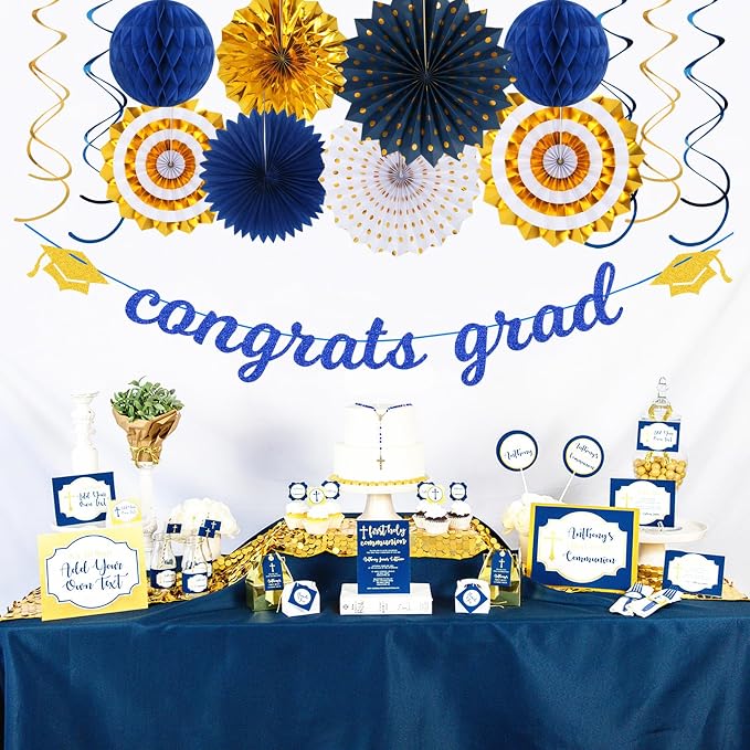 Navy-blue Gold Party-Decorations Graduation Banner-Streamers - Image 7