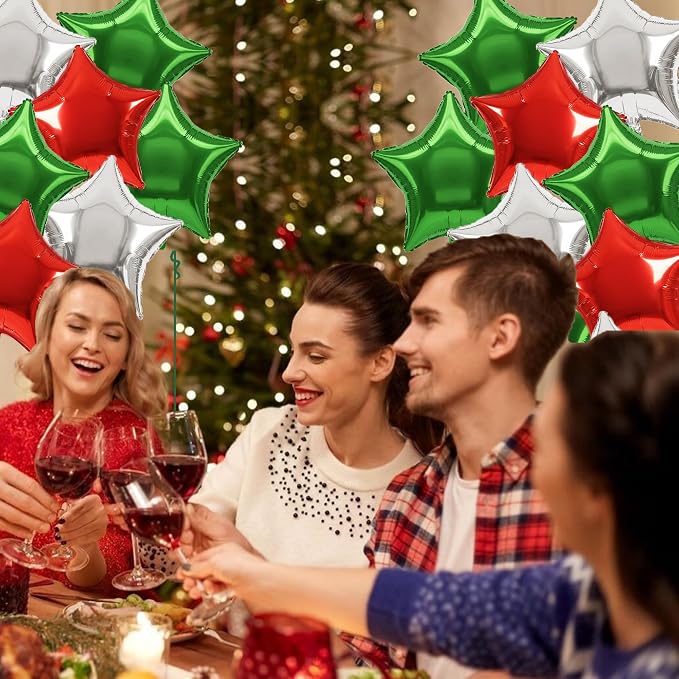 TONIFUL 30 Pcs Star Balloons 18 Inch Large Red Green Silver Foil Balloon | Big - Image 6