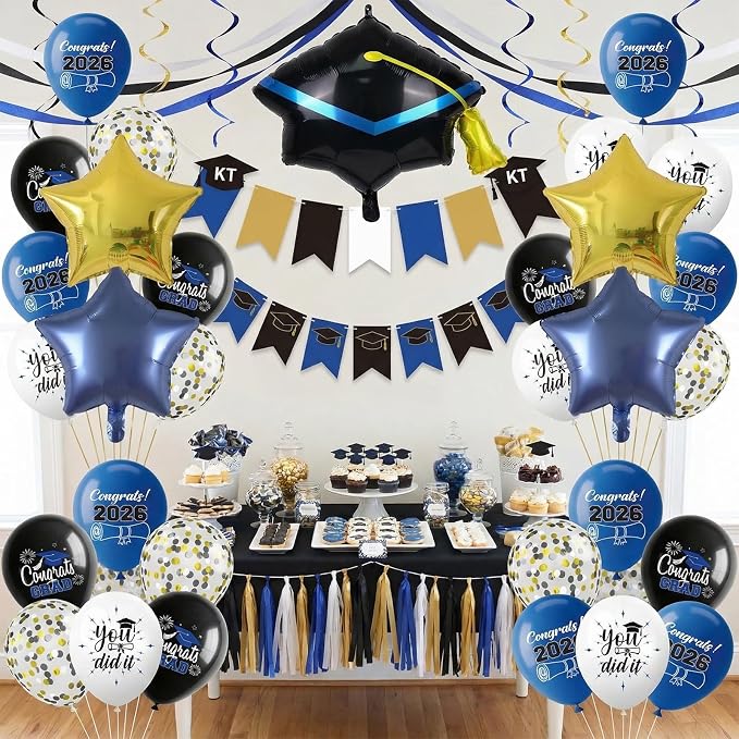 Graduation Balloons for Class of 2026 Decorations Royal Blue Black Gold Silver - Image 8