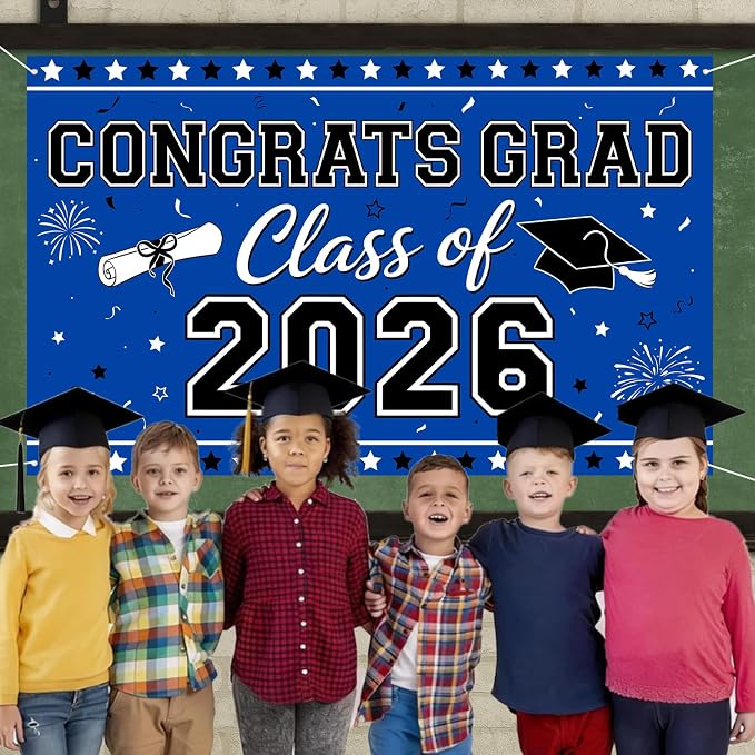 Blue Graduation Banner Class of 2026-72" x 44" Congrats Grad Backdrop - Image 7