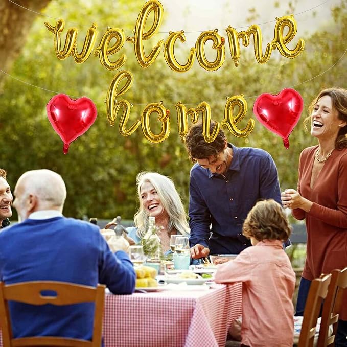 TONIFUL 16 Inch Gold Cursive WELCOME HOME Foil Letter Balloon Banner Decor | - Image 6