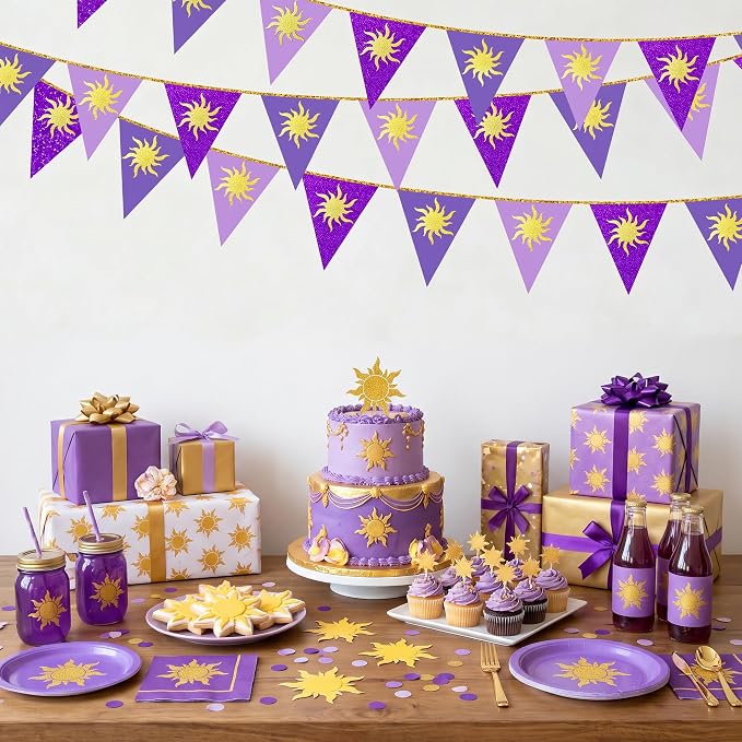 30Ft Purple Sun Party Decorations Purple Pennant Banner Flag Hanging Paper - Image 7