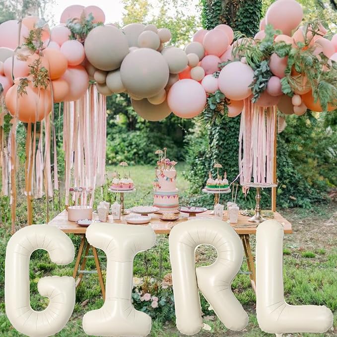 40 Inch Cream Girl Balloons, Large Beige Neutral Letters - Image 7