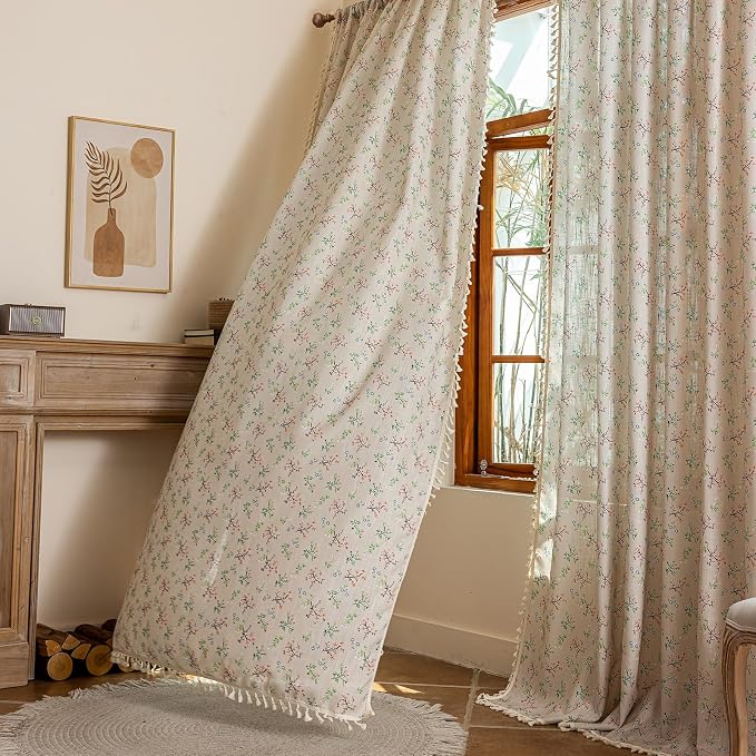 ENJOYBRIDAL Semi Sheer Curtains 52x96 Inch 1 Panel, Floral Print - Image 7