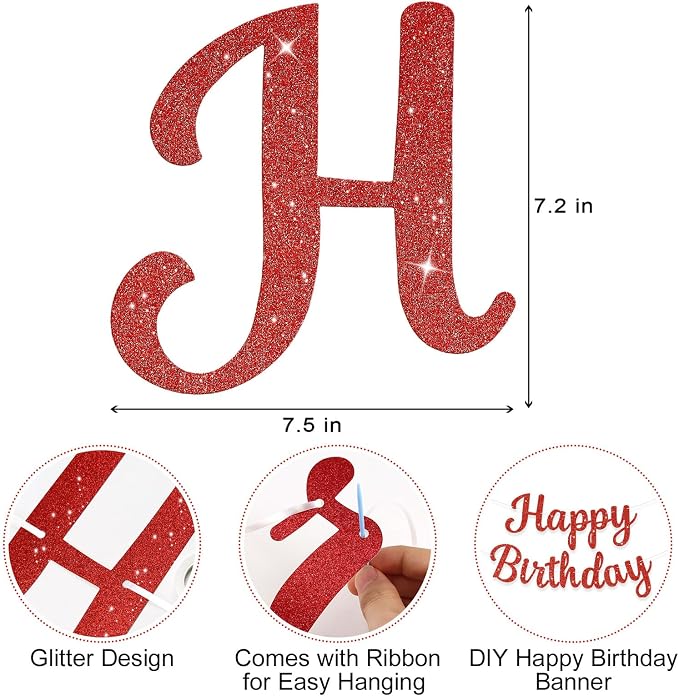 Glitter Happy Birthday Banner Sign Birthday Garland Wall Door Banners Flag - Image 7
