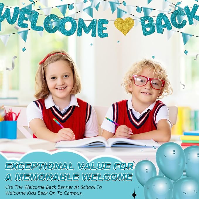Fulmoon Pre Strung Welcome Back Glitter Banner First Day of School Party - Image 7