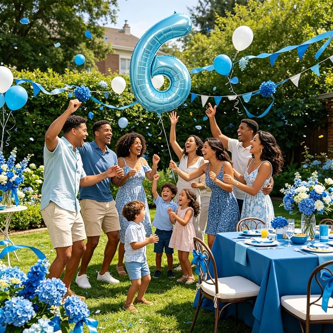 40 Inch Light Blue Number 6 Balloon | 6 Birthday Balloon - Image 7