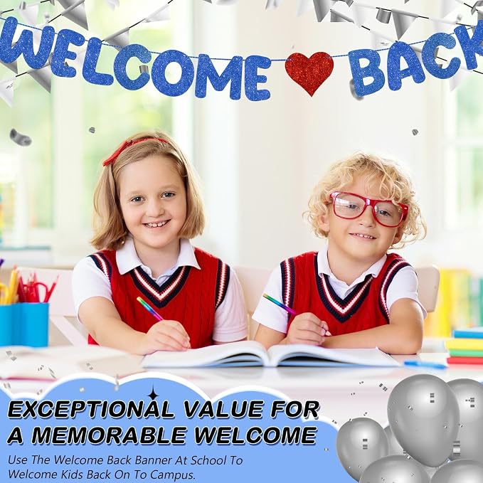 Fulmoon Pre Strung Welcome Back Glitter Banner First Day of School Party - Image 7