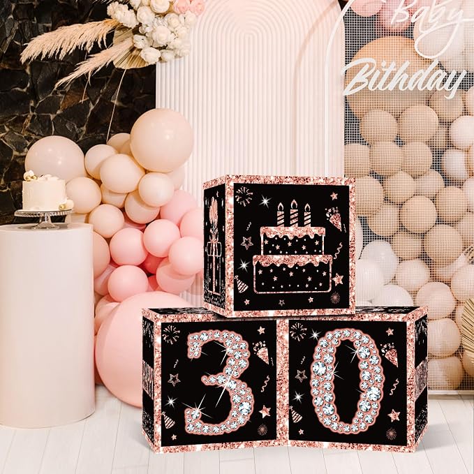 Eiurteao 3pcs Rose Gold 30th Birthday Decorations Boxes - Image 6
