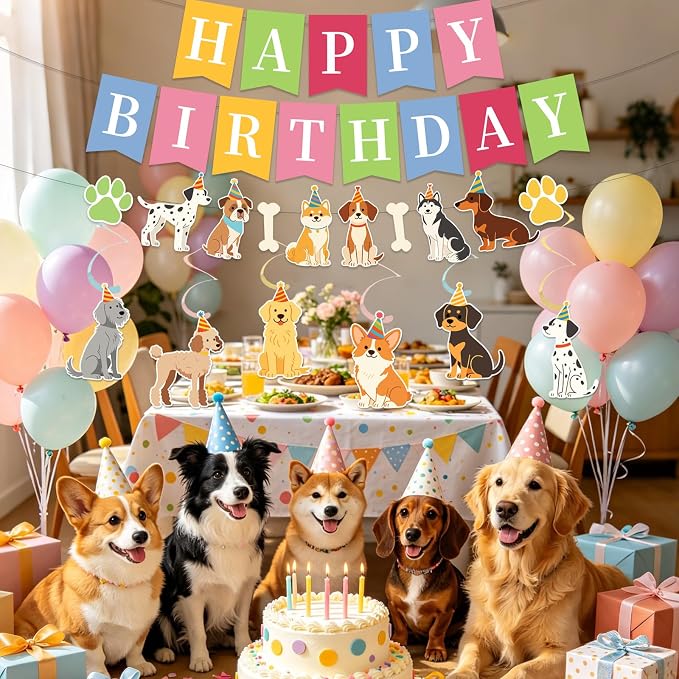 Dog Birthday Banner, Colorful Dog Themed Birthday Party Decorations, Cute - Image 7
