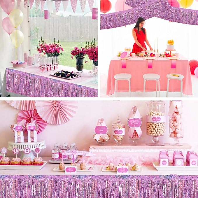 BEISHIDA Light Pink Fringe Garland Banner 30ft Wall Tinsel Foil Streamers | - Image 6