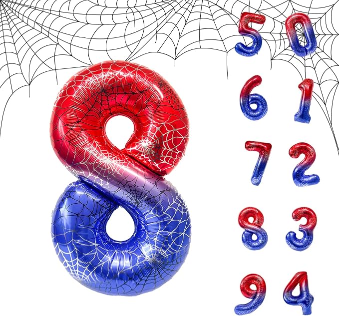 Spider Web 40Inch Foil Number Balloons Set 0-9 Includes Inflation Straws by Unknown