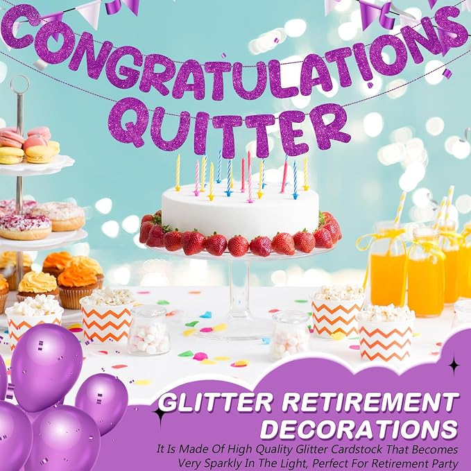 Fulmoon Pre Strung Congratulations Quitter Glitter Banner Funny Retirement - Image 7