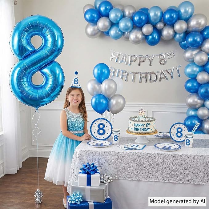 Light Blue Number 8 Balloon 40 Inch, Foil Numeral - Image 7