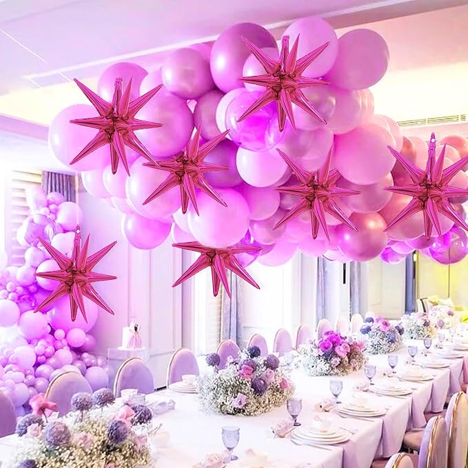 TONIFUL 4 Pcs Explosion Star Balloons Hot Pink Foil Balloon Party Decor | 22 - Image 6