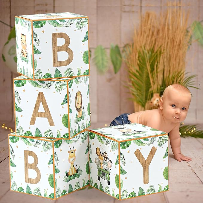 Safari Baby Shower Decorations Sage Green Woodland Animal Baby Boxes 4pcs | Boy - Image 9