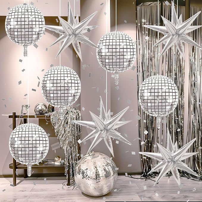 9 Pcs Silver Foil Balloons 22 Inch Metallic Silver Disco Ball Balloons Chrome - Image 7