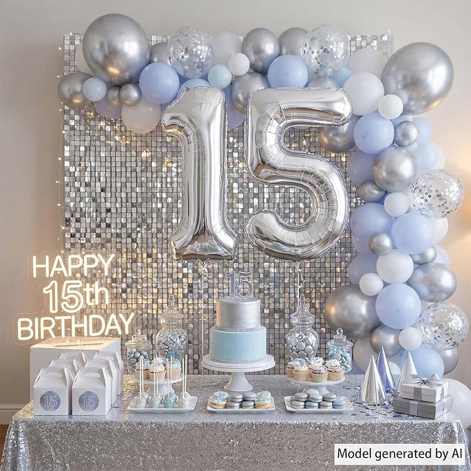 Silver Number 15 Balloon 40 Inch, Radiant Foil - Image 7