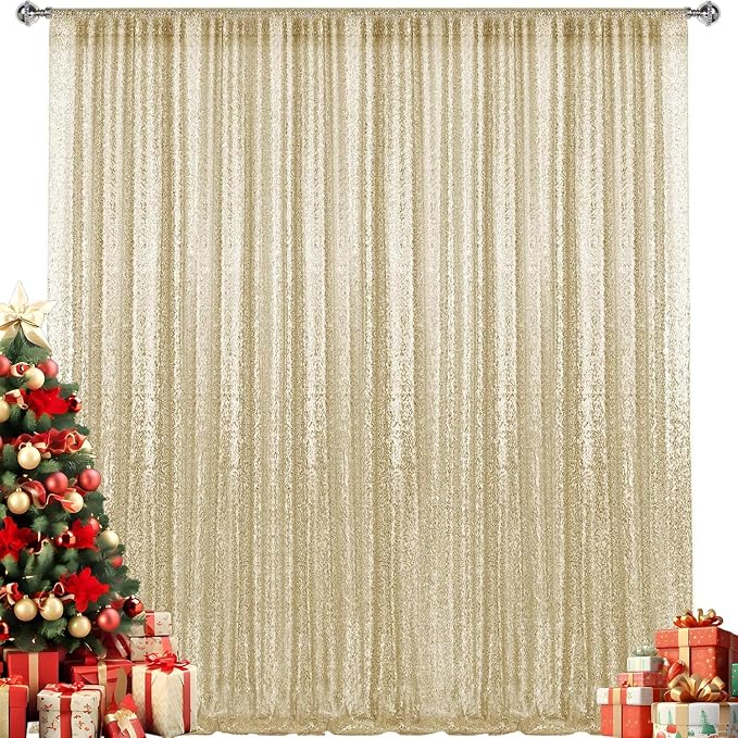 4×8FT Champagne Sequin Backdrop Curtain, Photography Backdrop Glitter Curtains - Image 7