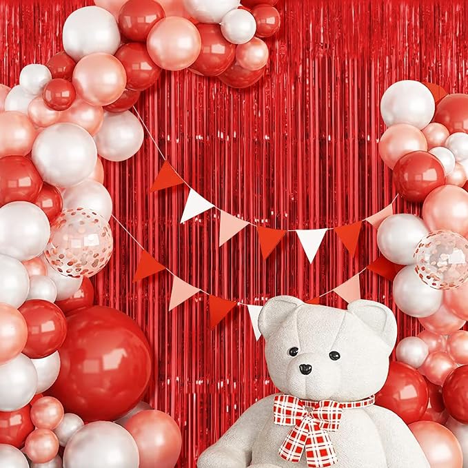 10 Pack Red Backdrop Curtain 3.2ft x 8.2ft Metallic Tinsel Foil Fringe Curtains - Image 7