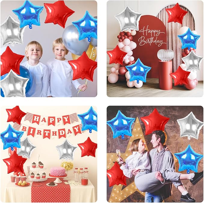 Red Blue Silver Star Foil Balloons, 18 Inch Red and Black Stars Balloons - Image 8