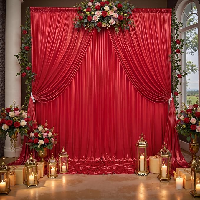 20x10ft Thick Red Glitter Backdrop Curtain Panels - Image 9